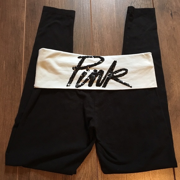 Pink skinny cut leggings fold over w/sequins Sz xs