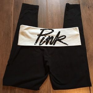 Pink skinny cut leggings fold over w/sequins Sz xs