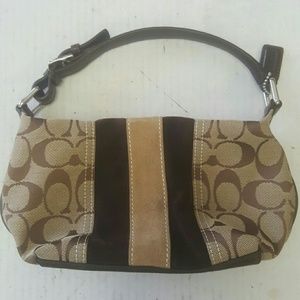 Small Tan Canvas Monogram Coach Purse