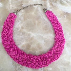 Hot Pink Beaded Twist Statement Necklace