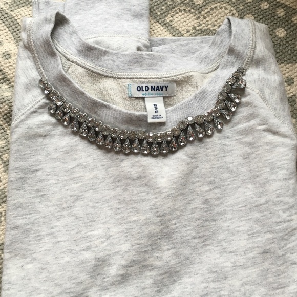 Grey Sweatshirt with Jeweled neckline