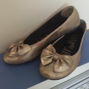 Gold Bow Ballet Flats