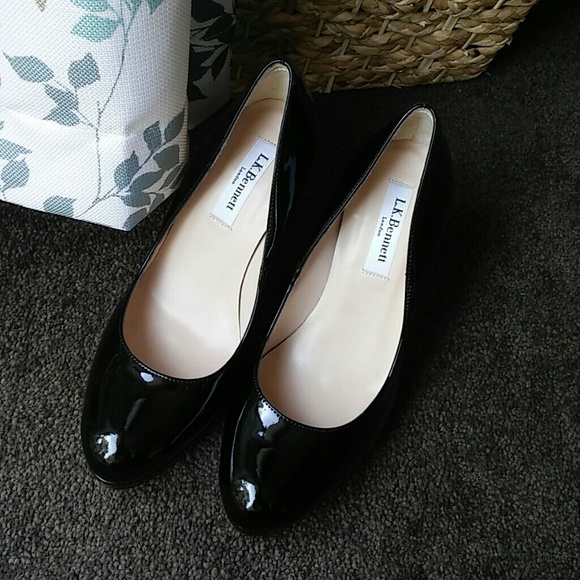 L. K. Bennett black patent leather pumps
