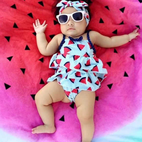 Baby bathing suit with head band