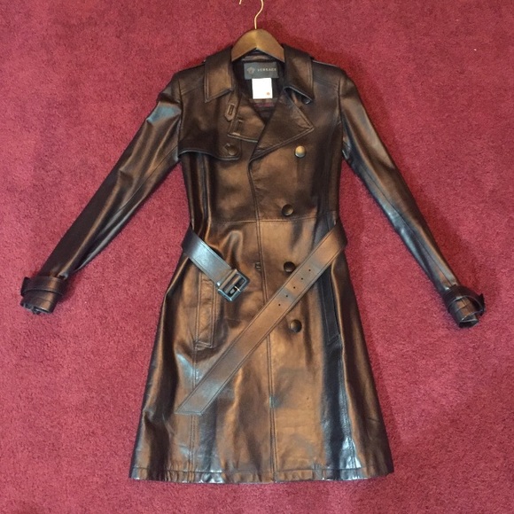 Versace Jackets & Blazers - Auth Versace Blk Leather Belted Trench Coat 38 XS