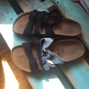 Black three strap Birkenstock sandals