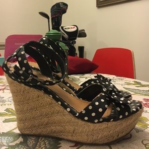 Polka Dot Bow Ankle Strap Wedges