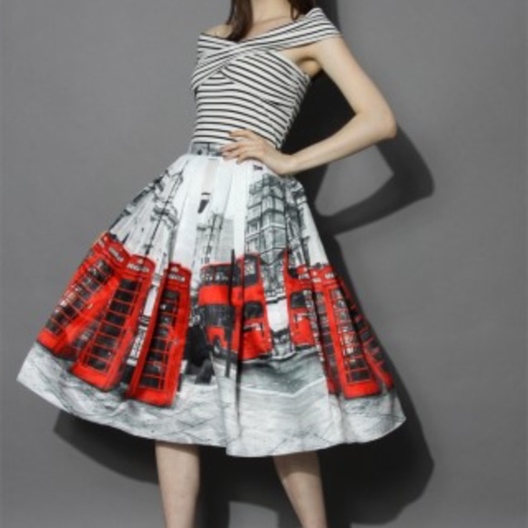 New! LONDON SKIRT scene full circle L white black - Picture 2 of 4