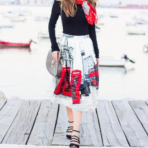 New! LONDON SKIRT scene full circle L white black - Picture 4 of 4