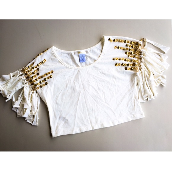 Gold Embellished Crop Top with Fringe Sleeves✨✨