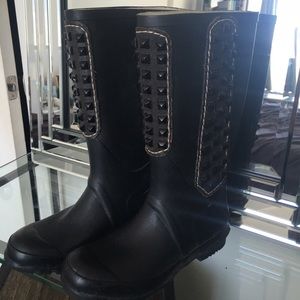 Black studded rubber boots