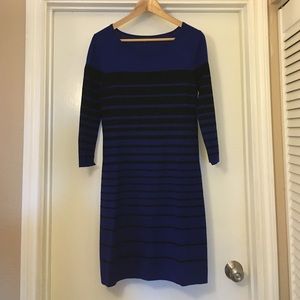Blue dress with black stripes!