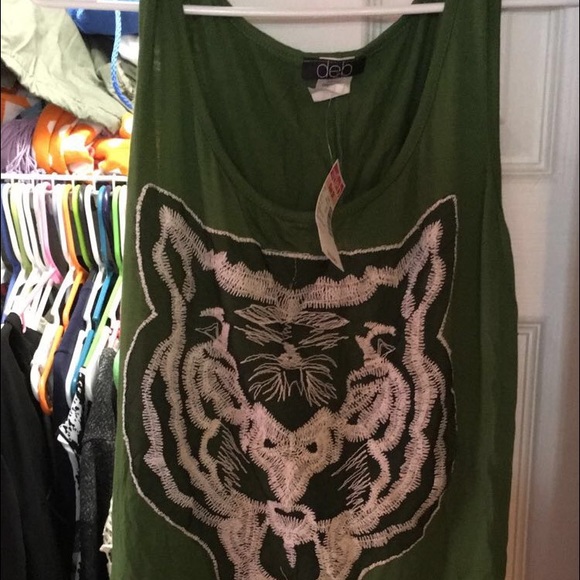 Hunter green tank with white tiger face