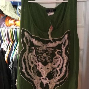 Hunter green tank with white tiger face