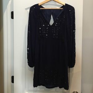 Free People navy long sleeve dress with sequins