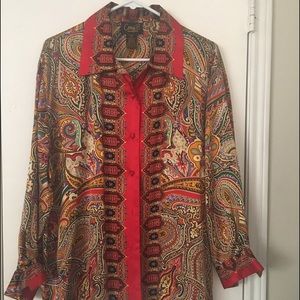 Beautiful Silk red multi Corey B blouse.