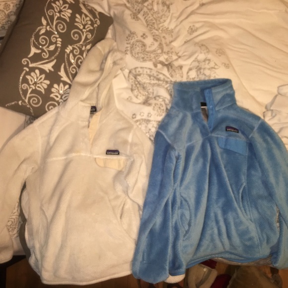 Two Patagonia fleece re-tool snap v neck