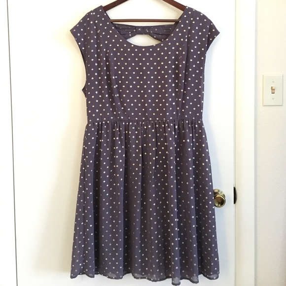 Light purple dress with metallic polka dots.