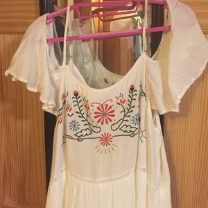 Cold shoulder embroidered ivory sun dress