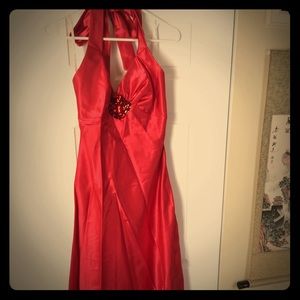 Long red gown halter tie