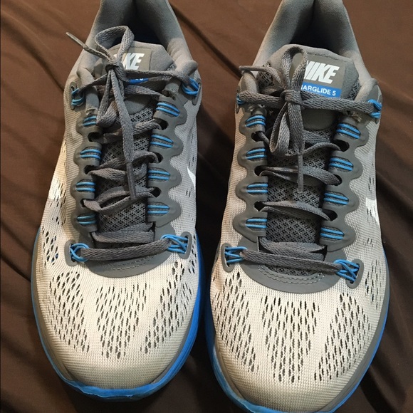 Size 8. Nike Lunarglide 5.  Blue and Grey!