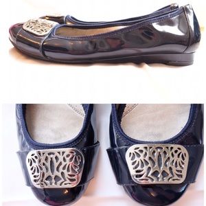 Navy patent Me Too comfort Flats w/silver detail