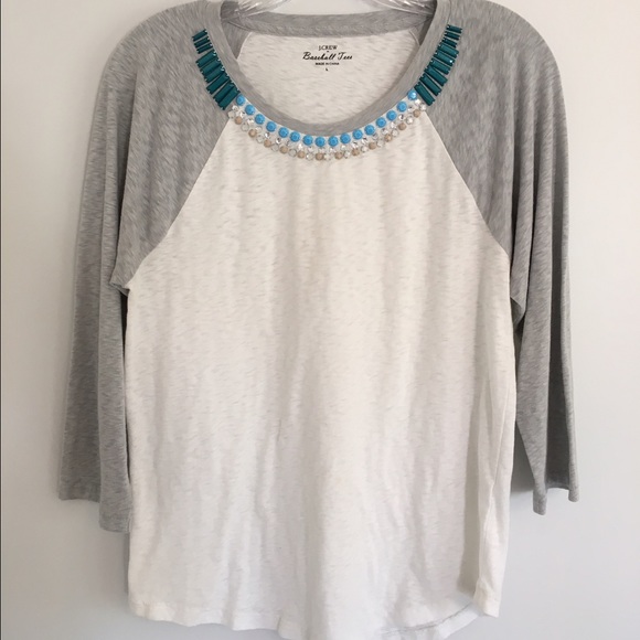 J Crew Baseball Tee with Embellished Collar