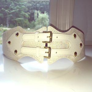 Bebe White holographic buckle belt