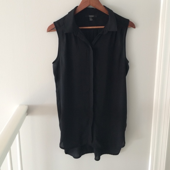 Black Sleeveless Button Down