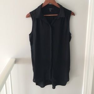 Black Sleeveless Button Down