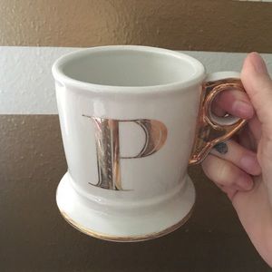Anthropologie Gold letter mug in "P"