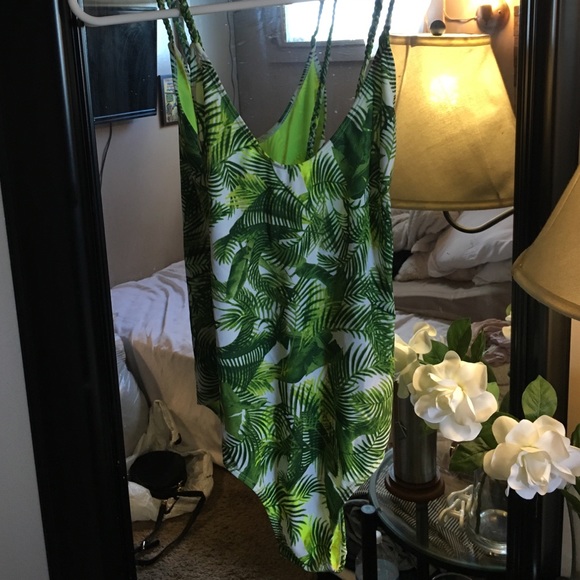 Palm tree leaf print one piece bathing suite