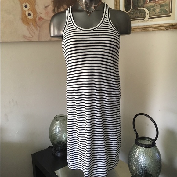 J Crew Linen Navy/White Striped Razorback Dress