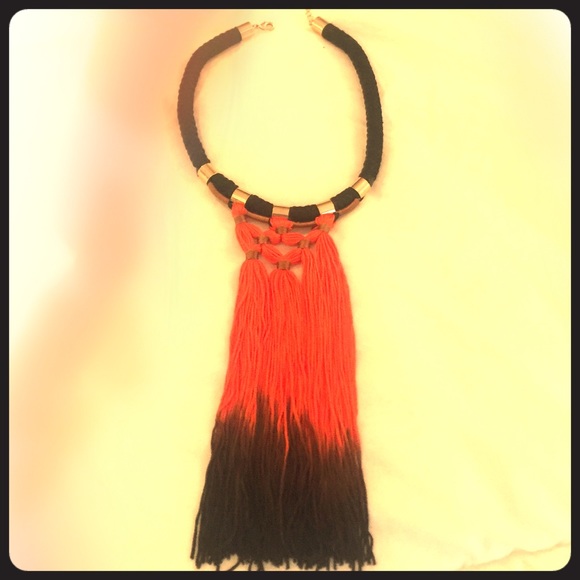 H&M Black and Orange Fringe Necklace