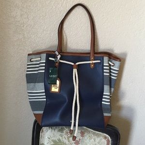 Ralph Lauren Oxford Chambray Stripe Large Tote
