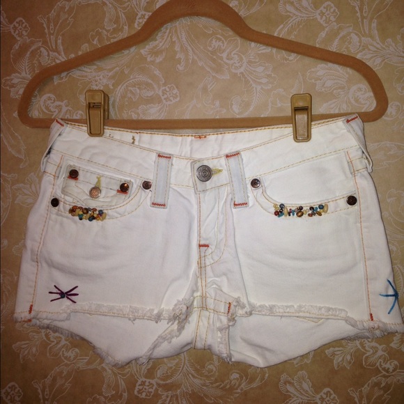 True Religion white beaded cutoff shorts!