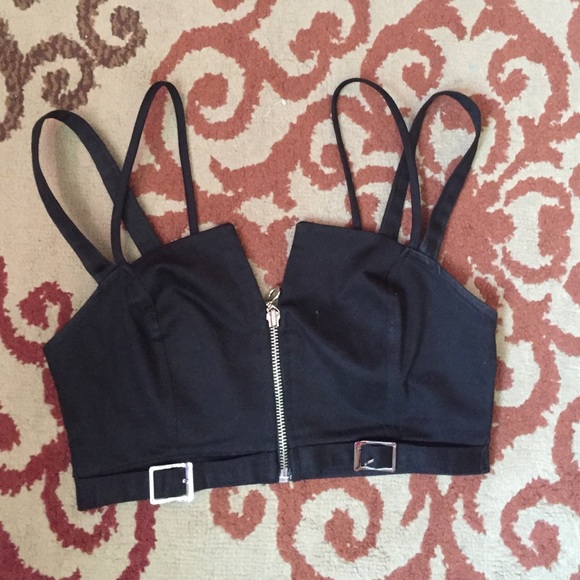 Nasty gal black strappy crop top bralette zipper