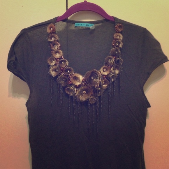 Alice + Olivia flower beaded blouse Sz S