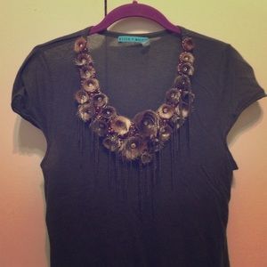 Alice + Olivia flower beaded blouse Sz S