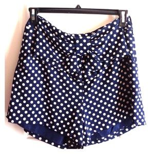 Navy and white polka dot bow shorts