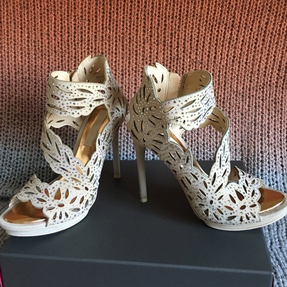 Swarovski crystal and leather heels