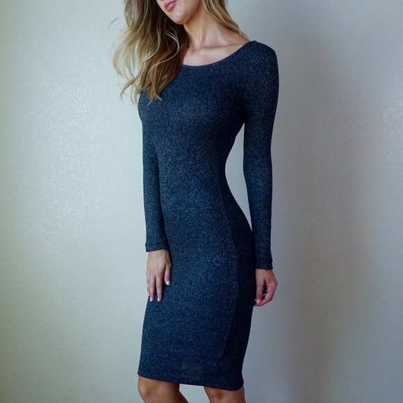 Last One- Marbled Charcoal Knit Midi Dress- - Picture 3 of 4