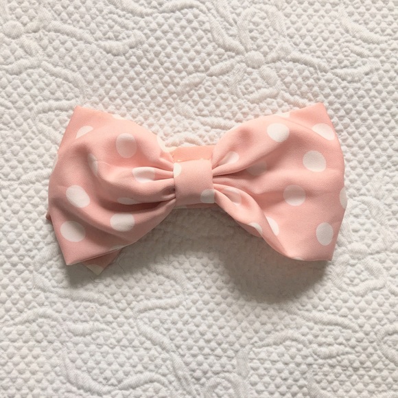 (SOLD) Pink and While Polka Dot Bow Headband