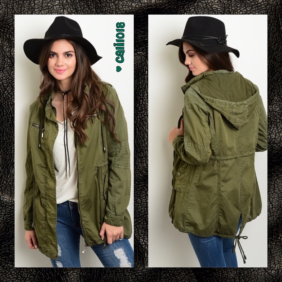 🎉HP🆕Army Green Utility Jacket Anorak Hooded - Picture 2 of 4