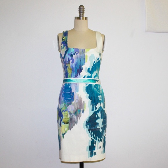 Tahari Watercolor Sheath White Dress 2