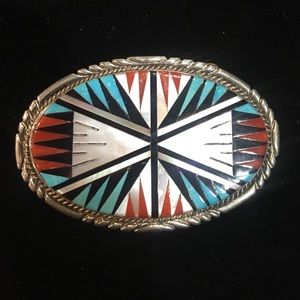 Zuni Buckle Coral, Opal, Mother of Pearl, Onyx
