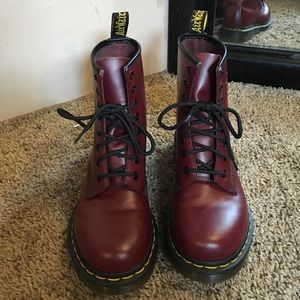 Red doc martens boots