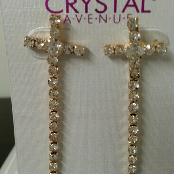 Brand New Cross Rhinestone Drop Earrings - Picture 2 of 2