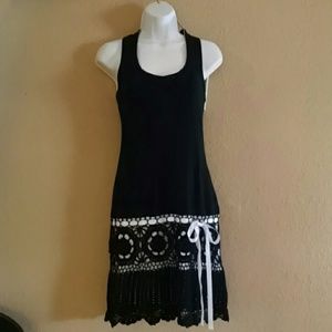 Black crochet raser back dress