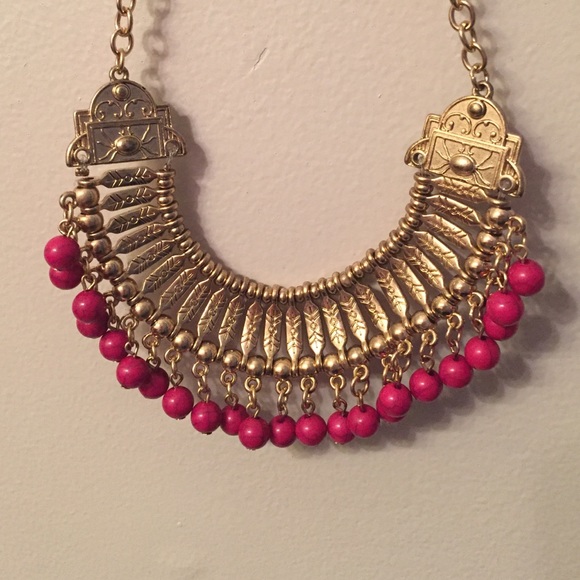 Beautiful hot pink and gold statement necklace